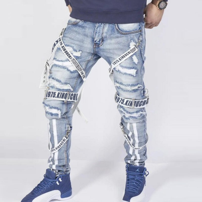 Men trendy street ripped jeans