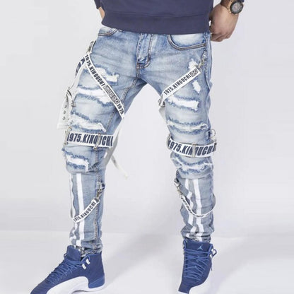 Men trendy street ripped jeans