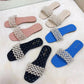 pearl rhinestone women&#39;s all-match casual slippers fashion solid color flat shoes sandals