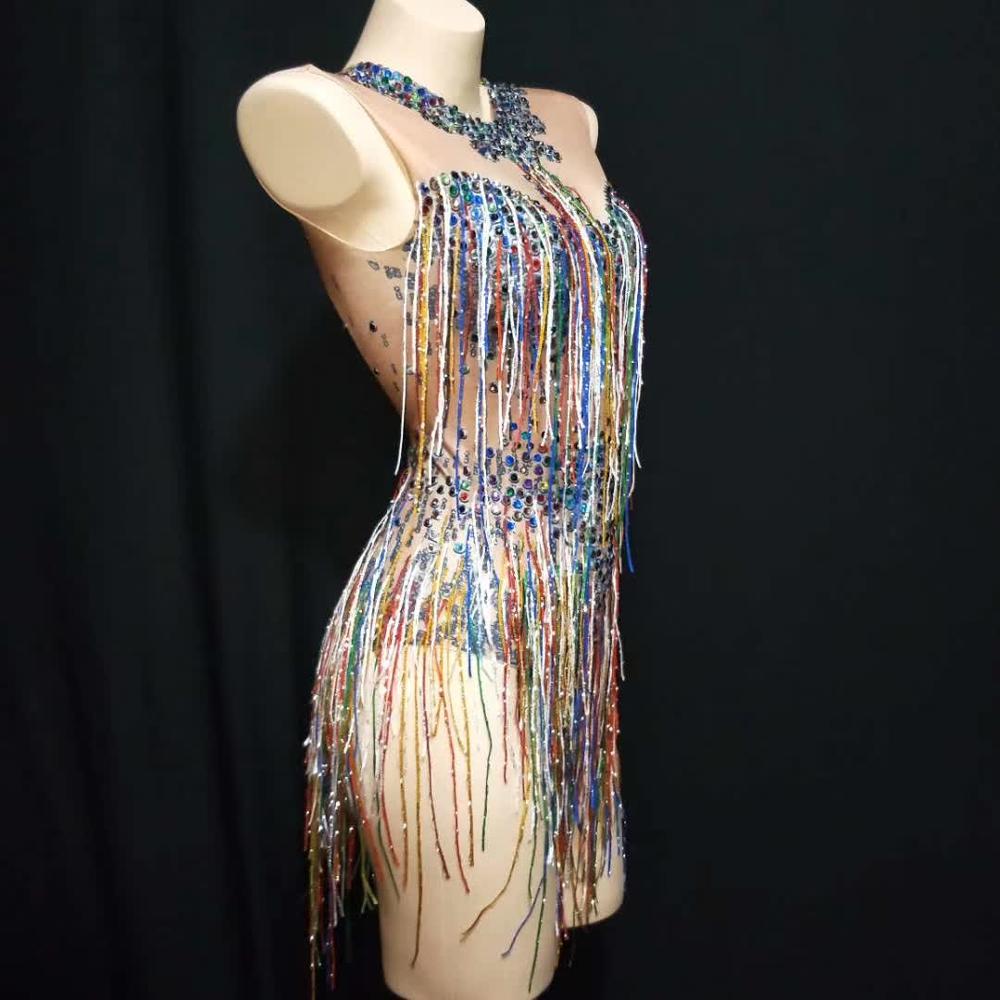 Rhinestones Tassel Nightclub Bodysuit