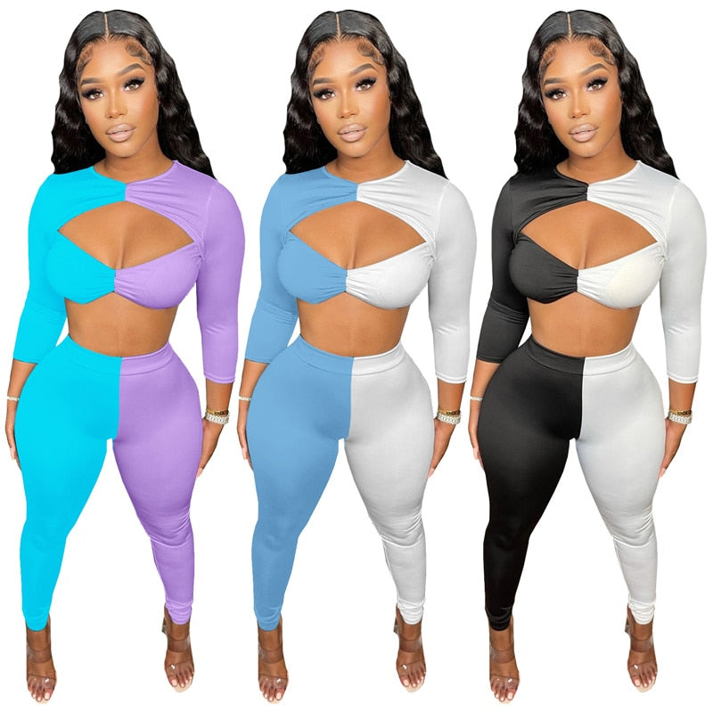 Color Block Patchwork Two Piece Set