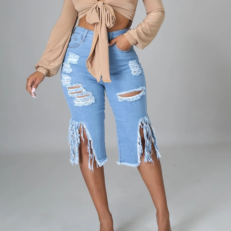 YAYA Women Jeans Hole Ripped