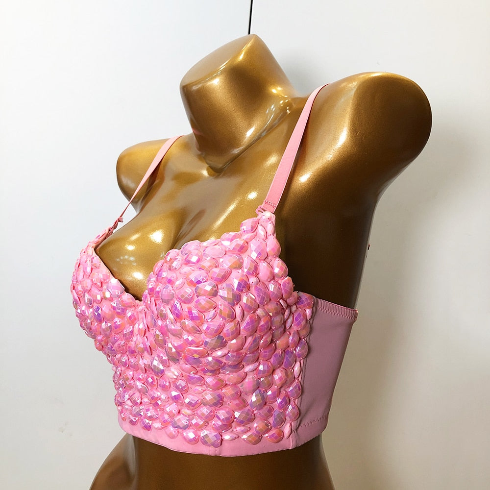 Pink Crystal Women Sexy Spandex Crop Top