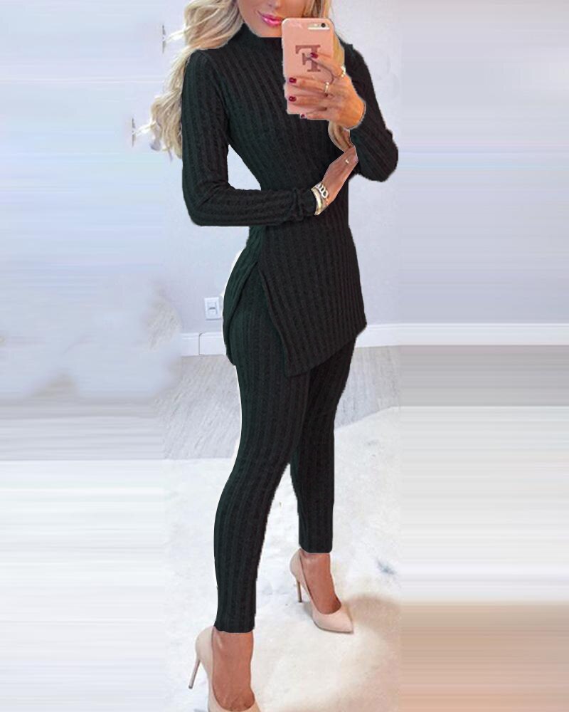 Knitted 2 Piece Suits Women Long Sleeve Set Fashion Outfit