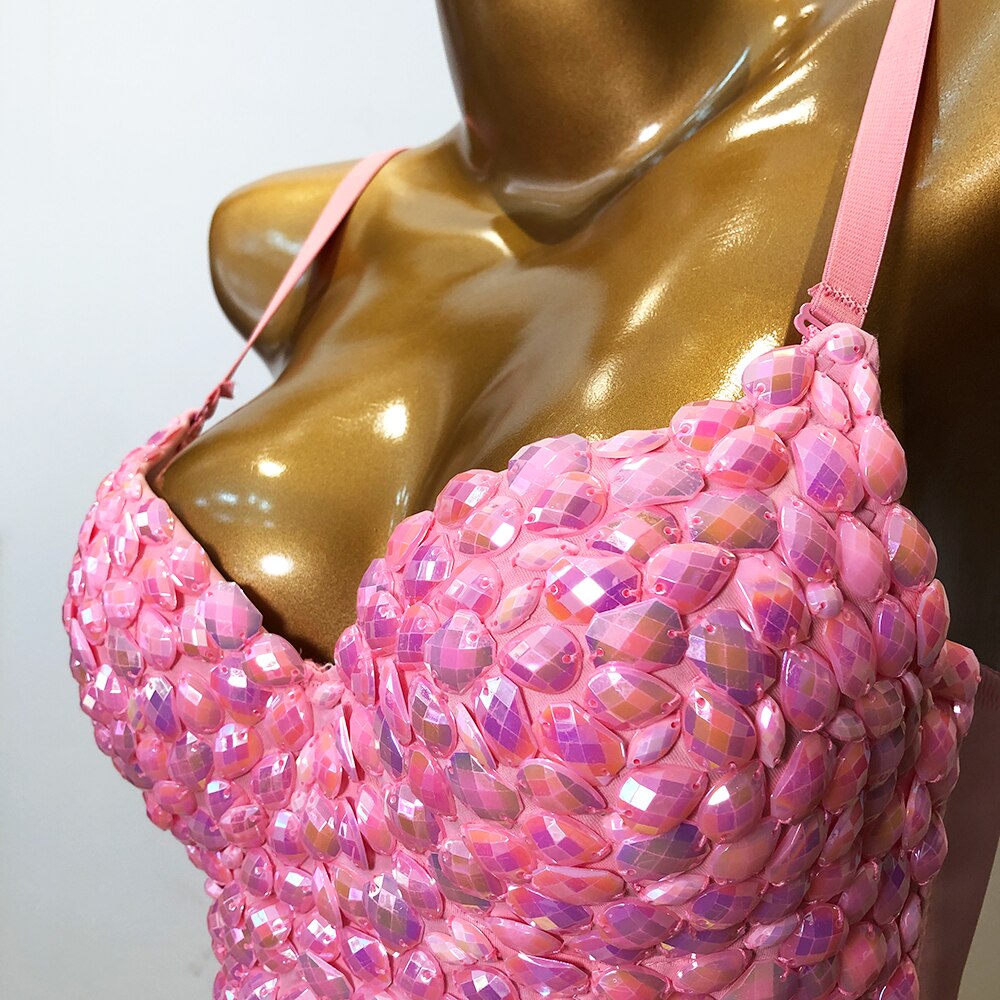 Pink Crystal Women Sexy Spandex Crop Top