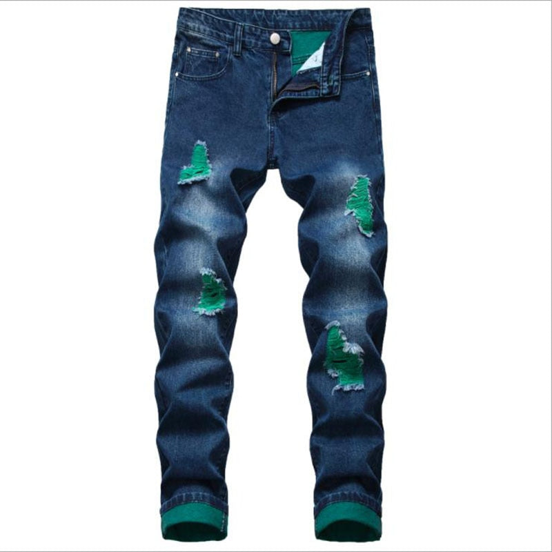 Men Ripped Jeans Autumn Designer Slim Fit