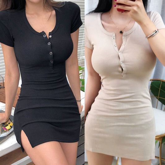 Ribbed Knit Bodycon Mini Blouse Dress