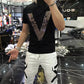 Men vlone Quality Mercerized Cotton V-shaped Pattern Rhinestone 20201 New Street Fashion Style Short-sleeve Male Top Clothes