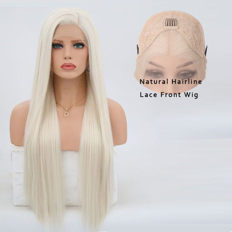 FROST HUMAN HAIR COLLECTION Charisma Blonde Wig Synthetic Lace Front Wig for Women Long Silky Straight Hair Natural Hairline Side Part Cosplay Wigs