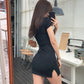 Ribbed Knit Bodycon Mini Blouse Dress