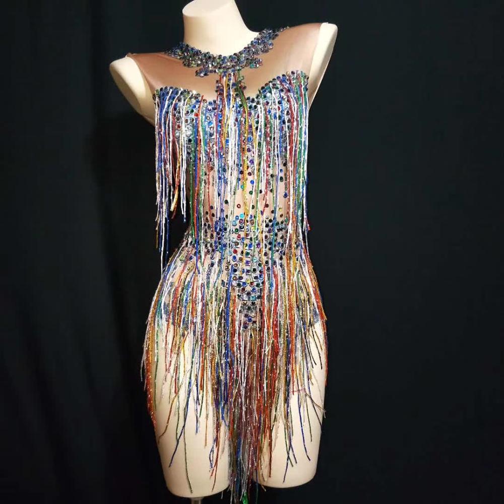Rhinestones Tassel Nightclub Bodysuit