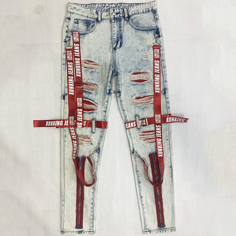 Men trendy street ripped jeans