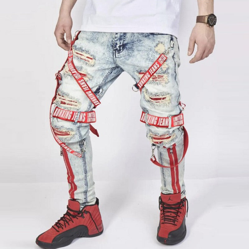 Men trendy street ripped jeans