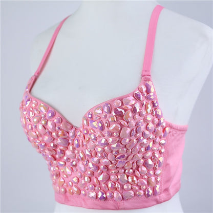 Pink Crystal Women Sexy Spandex Crop Top