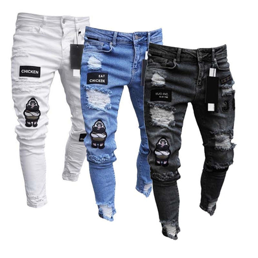 Men Cotton Stretchy Ripped Skinny Jeans High Quality