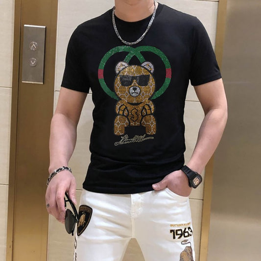 men Rhinestone Summer top quality t shirt