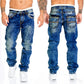 Men Pants Washed Stretch Straight Jeans