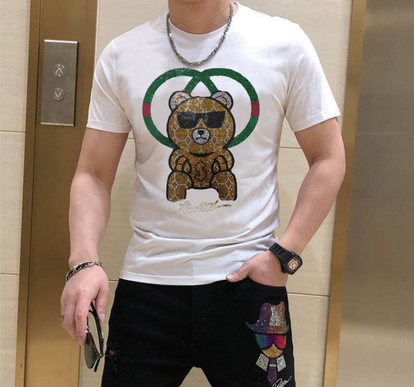 men Rhinestone Summer top quality t shirt