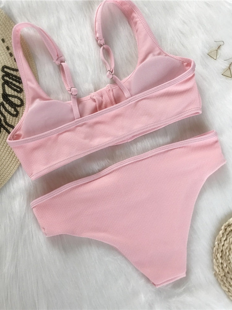Women Ribbed Swimsuit Female Two pieces