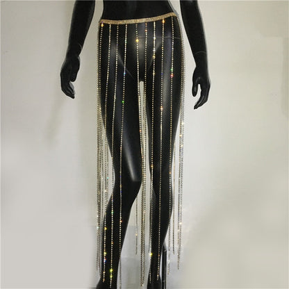 Glitter Rhinestone Long Tassel Skirts