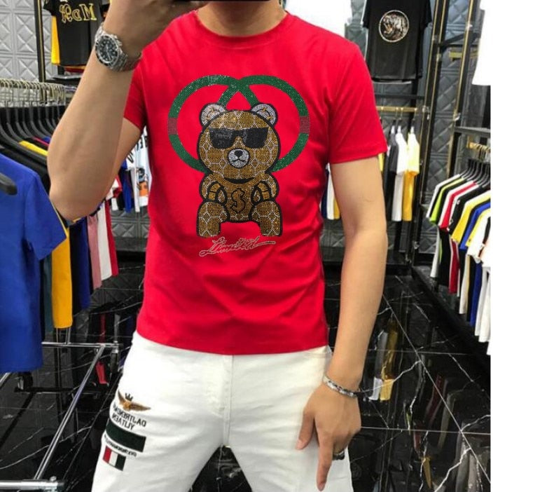 men Rhinestone Summer top quality t shirt