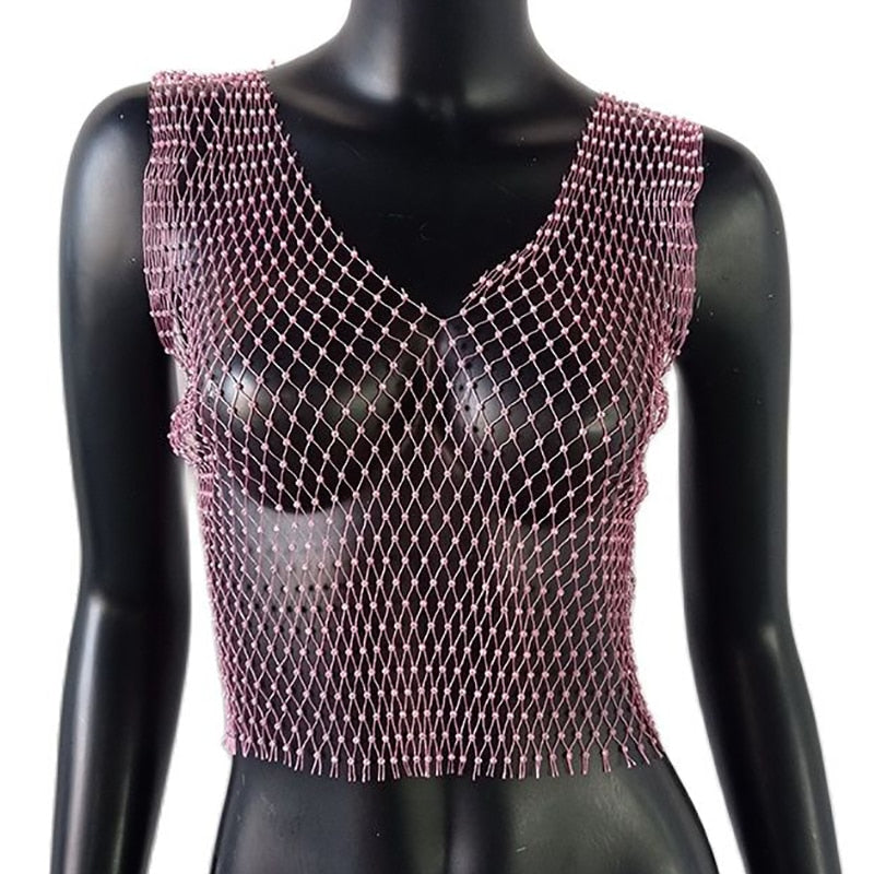 FestivalQueen Diamonds Mesh Cropped Tank Top