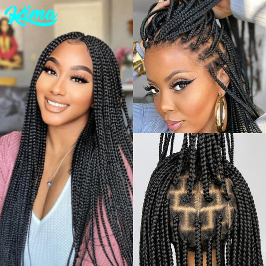 FROSTYYY HUMAN HAIR COLLECTION Synthetic Full Lace Wig Braided Wigs For Black Women Crochet Box Wig Braid 36 Inches Braiding Hair Knotless Box Braids Wigs