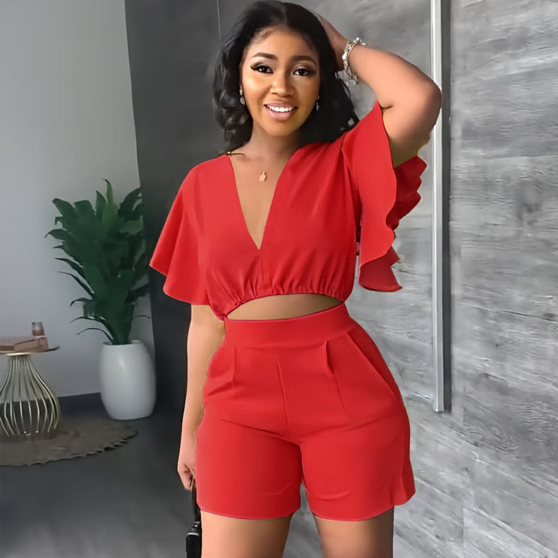Two Piece Sets for Women Tracksuit Sexy V Neck