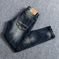 Italian Men Jeans Retro Elastic Slim Fit Ripped Jeans