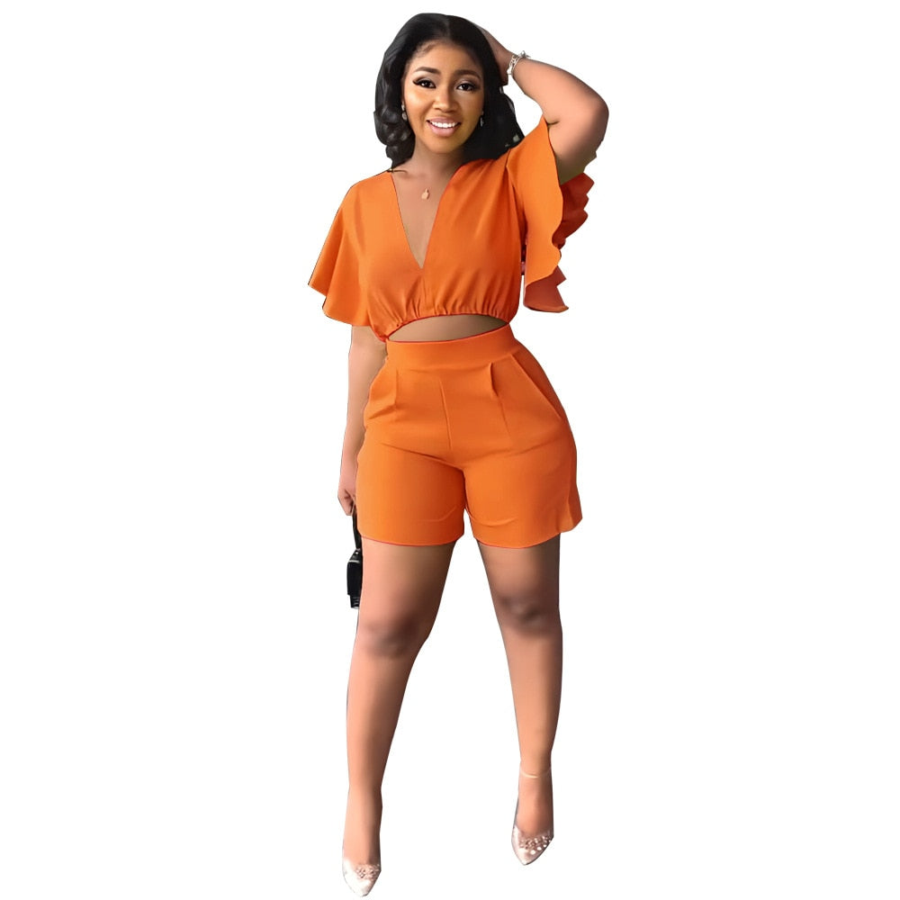 Two Piece Sets for Women Tracksuit Sexy V Neck