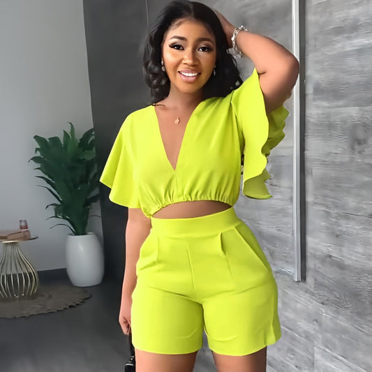 Two Piece Sets for Women Tracksuit Sexy V Neck