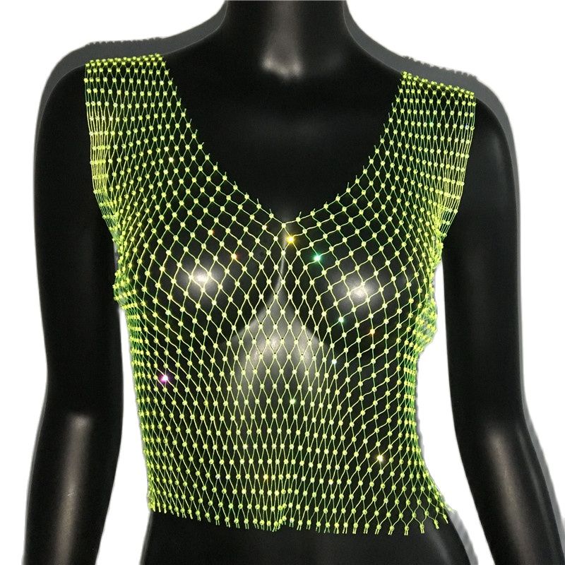 FestivalQueen Diamonds Mesh Cropped Tank Top