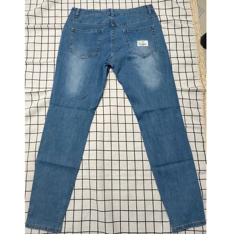 Men Cotton Stretchy Ripped Skinny Jeans High Quality