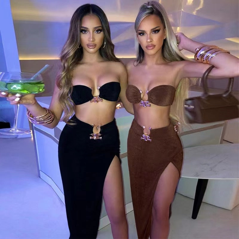 Fashion Party Split Two Piece Dress Set Elegant