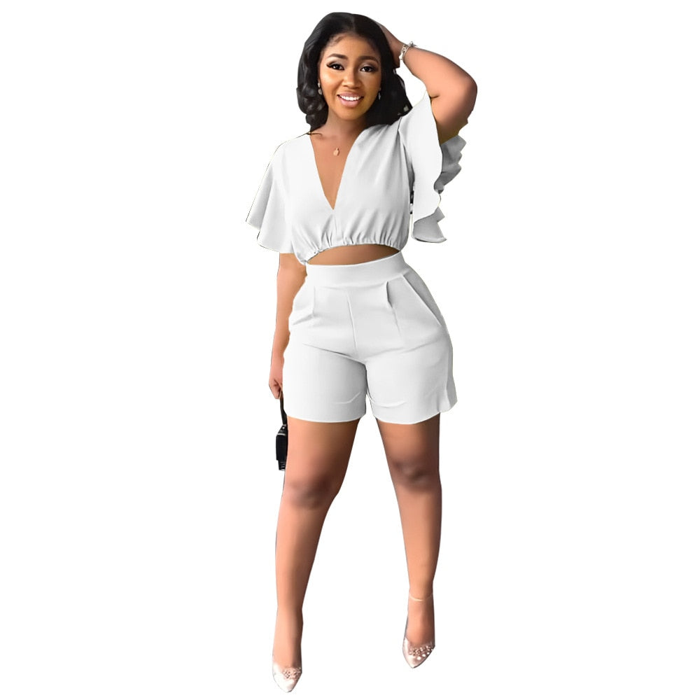 Two Piece Sets for Women Tracksuit Sexy V Neck