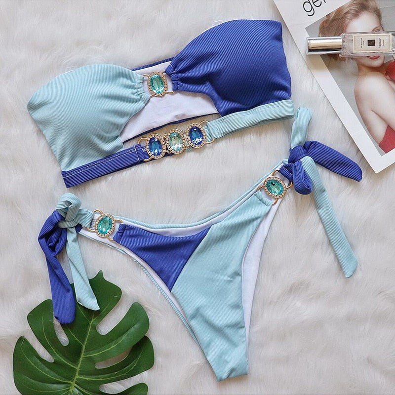 Push Up  2023 Luxury Rhinestone Bikini Women Swimwear Brazilian Bathing Suit