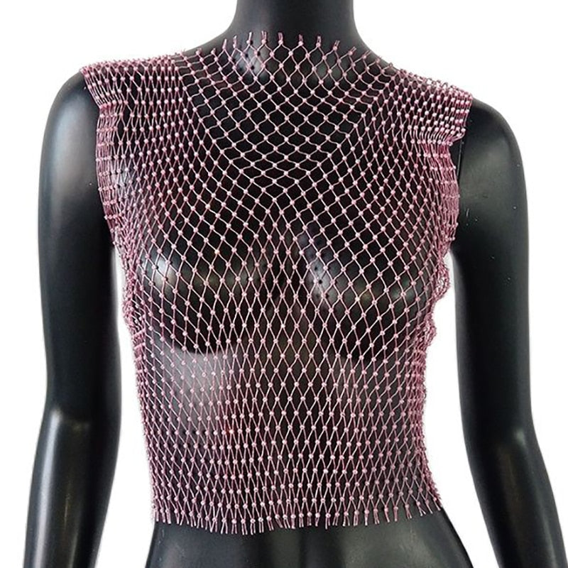 FestivalQueen Diamonds Mesh Cropped Tank Top