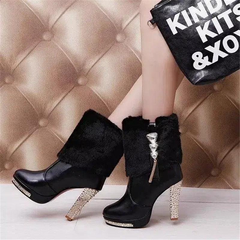 Cresfimix women cute sweet high quality white pu leather high heel boots lady casual autumn &amp; winter warm boots cool shoes a2849