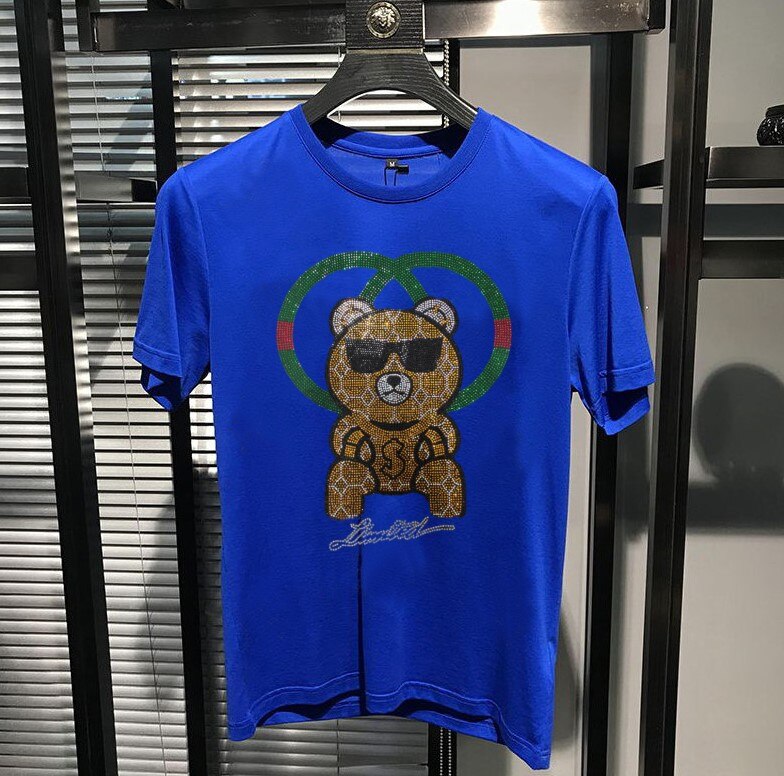 men Rhinestone Summer top quality t shirt