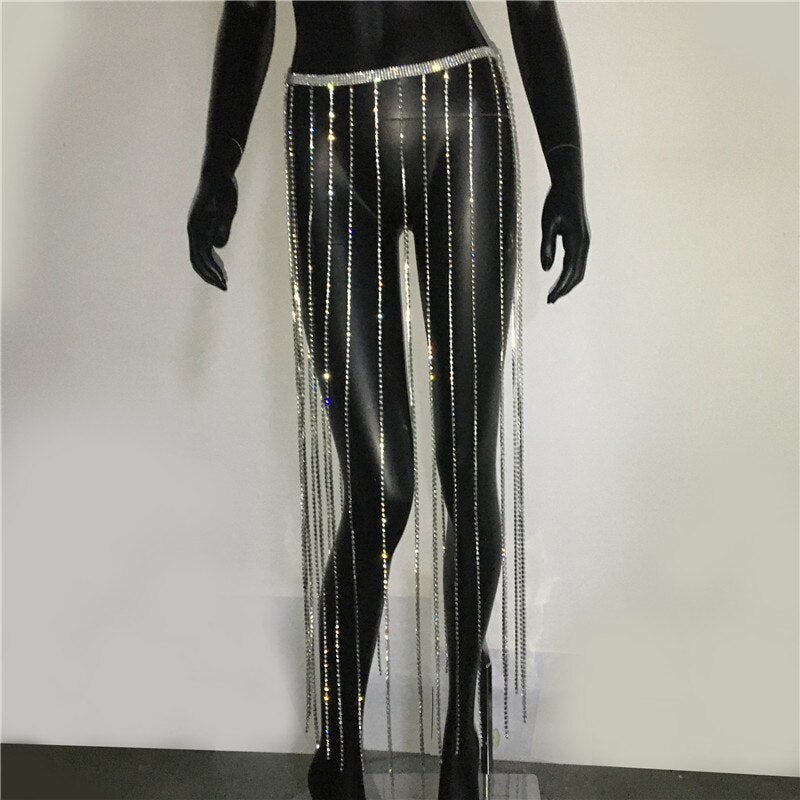 Glitter Rhinestone Long Tassel Skirts