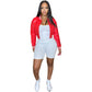 pink Faux Leather Striped Side Baseball Jacket