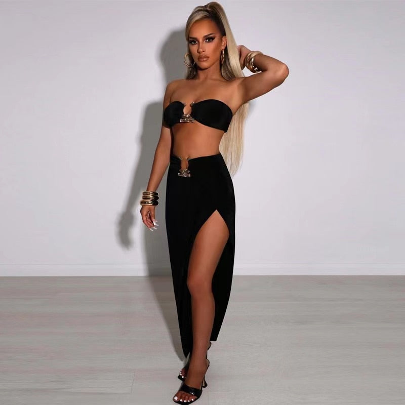 Fashion Party Split Two Piece Dress Set Elegant