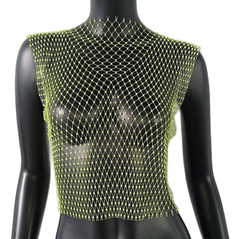 FestivalQueen Diamonds Mesh Cropped Tank Top