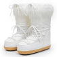 Winter Snow Boots Women Ski Boots Fluffy Hairy Lace Up Middle Calf Platform Flat With White Ski Boots