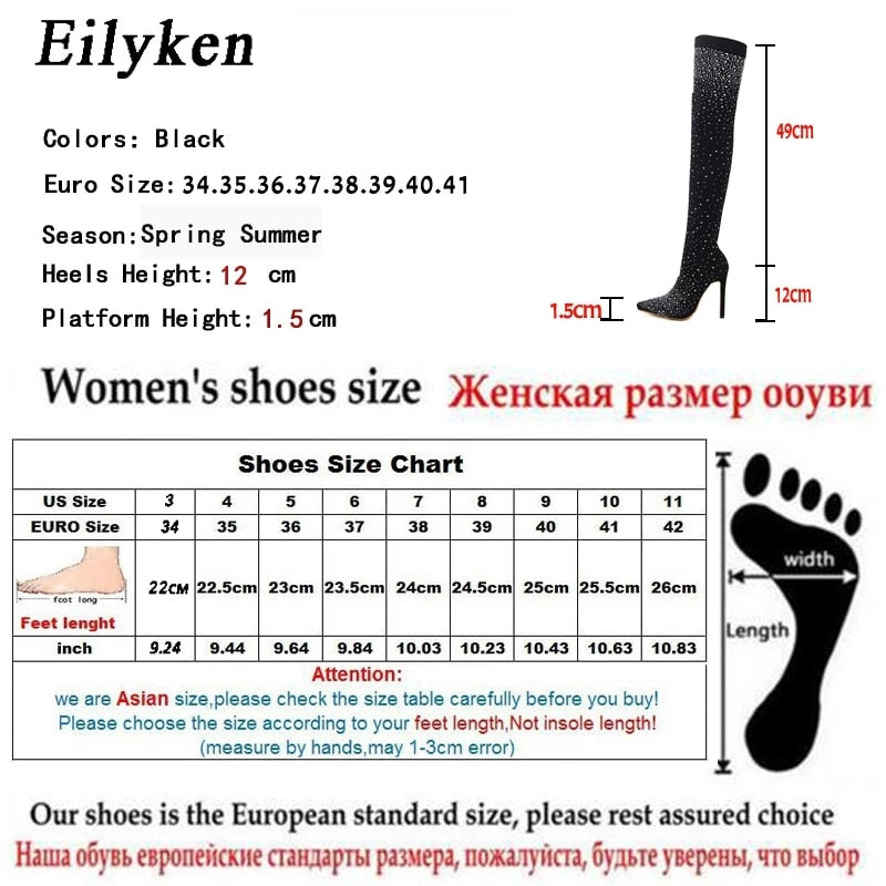 Crystal Rhinestone Stretch Fabric Sexy High Heels