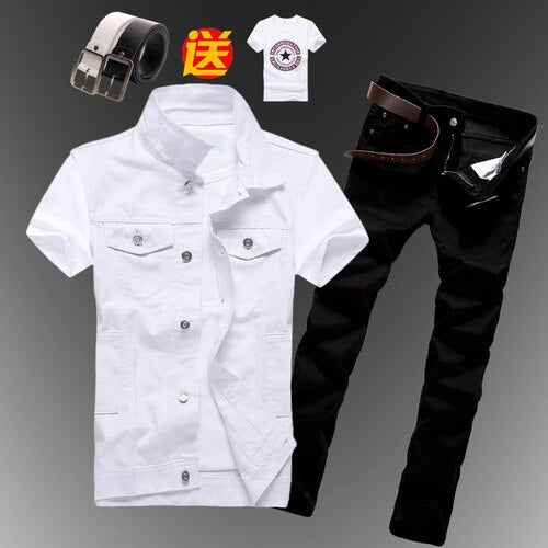 Mens  Casual Denim Vest Jeans Pants Slim Fit Two Piece Set