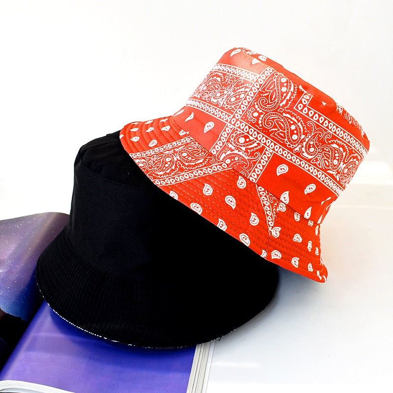 Unisex Cotton Bucket Hat Men Women Cashew Flowers Double-Sided Sun Cap Summer Panama Fashion Fold Sun Fishing Fisherman Hats