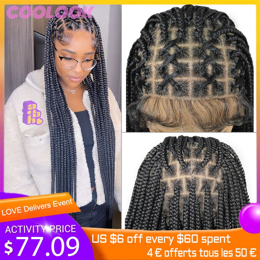 FROST HUMAN HAIR COLLECTION 36‘’ Full Lace Box Braid Lace Front Wig Super Long Criss Cross Knotless Braids Wig Ombre Synthetic Braided Wigs for Black Women