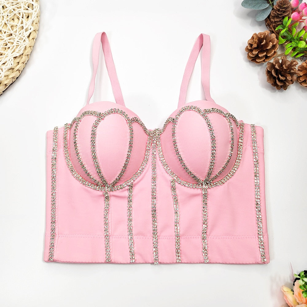 Handmade Women Glitter Diamante Crop Top
