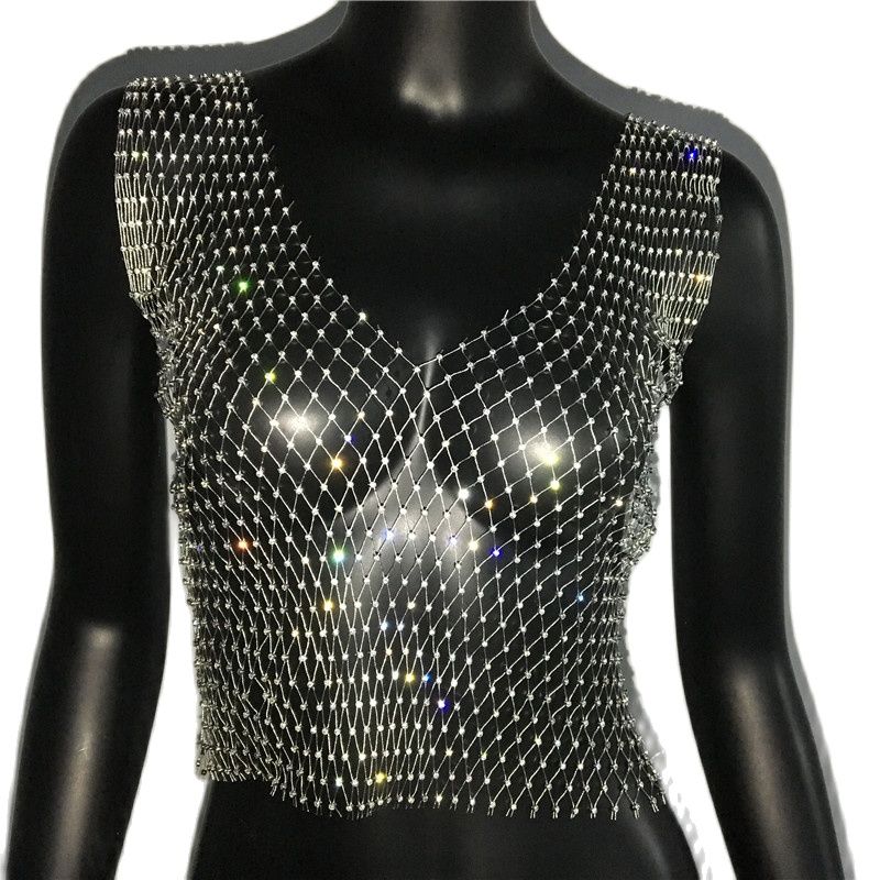 FestivalQueen Diamonds Mesh Cropped Tank Top
